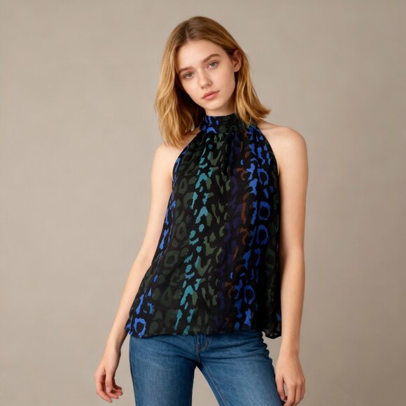 NWT Mint Velvet Alex Leopard Print Halter Neck Top Bow Tie Blouse US10 UK14 - Picture 1 of 13